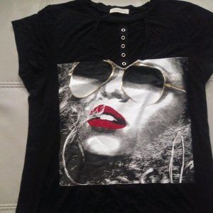 Occasion Black Printed Tee Size S